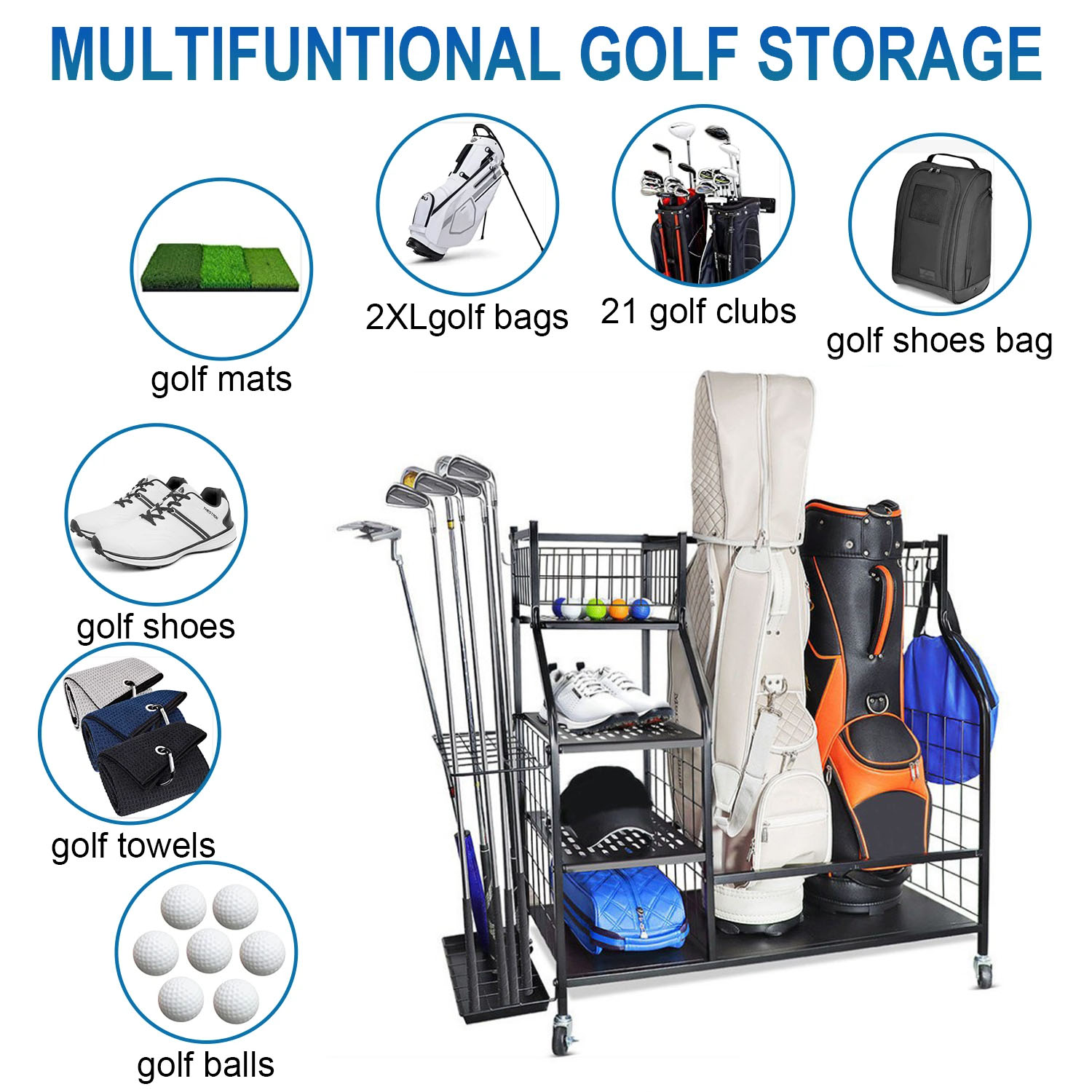 Golf Bag Storage Garage Organi - Sports Equipment Storage Rack recension och pris